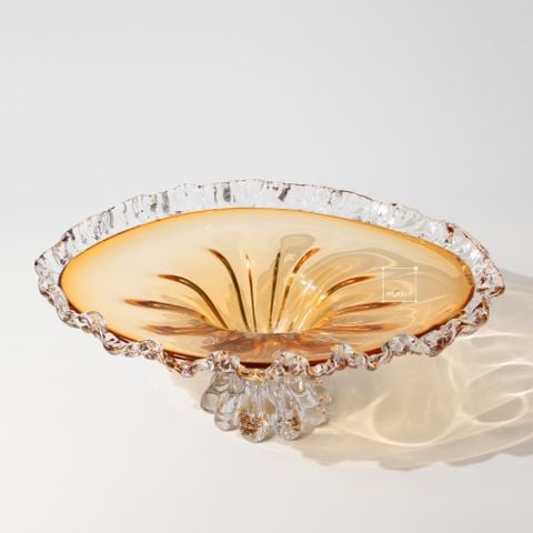 Dĩa Thủy Tinh Pha Lê Viền Dập Ply Hình Cành Hoa Hổ Phách