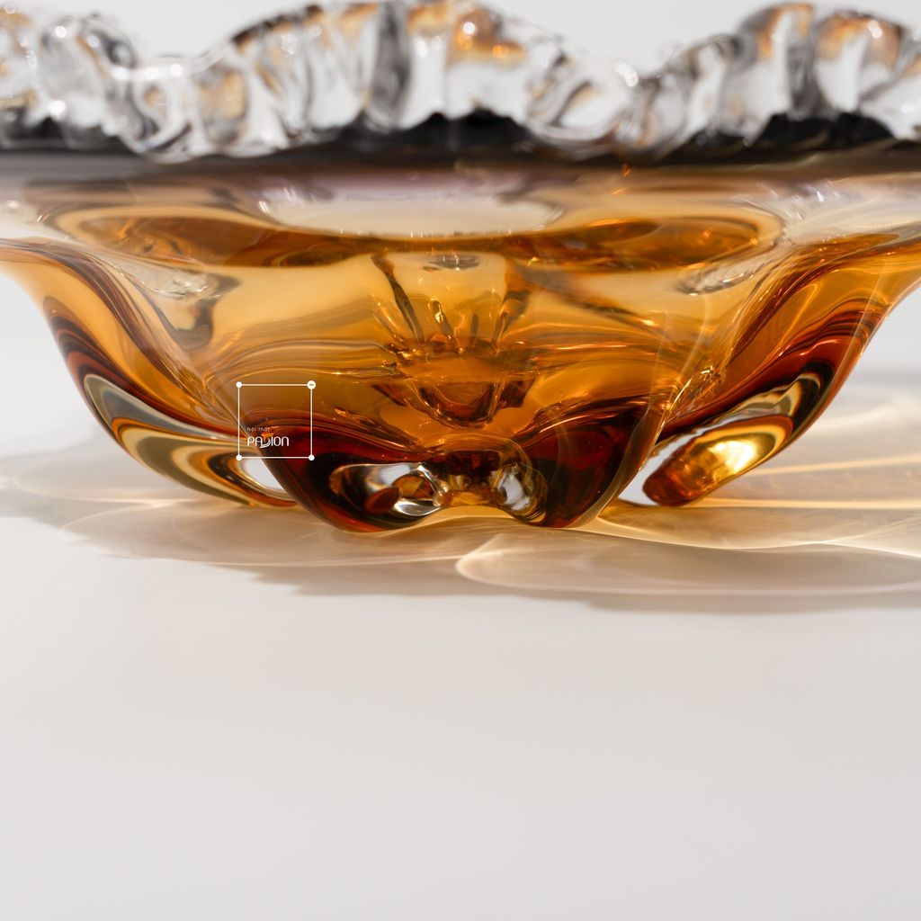 Dĩa Trang Trí Thủy Tinh Pha Lê Màu Tím Pha Vàng Hình Hoa Xoắn