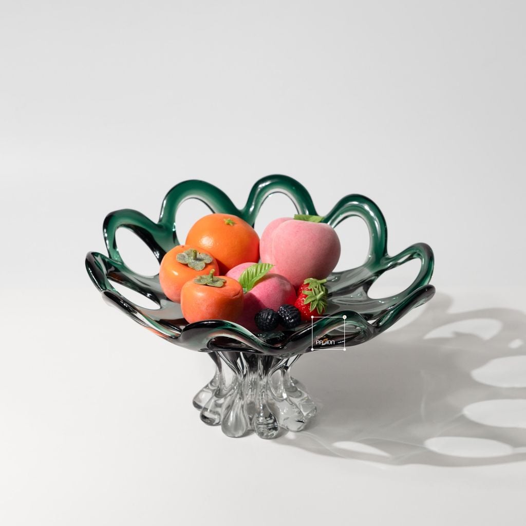 Dĩa Trang Trí Thủy Tinh H ình Cánh Hoa Tuyết Xanh Lục Sang Trọng