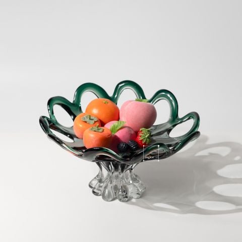 Dĩa Trang Trí Thủy Tinh H ình Cánh Hoa Tuyết Xanh Lục Sang Trọng