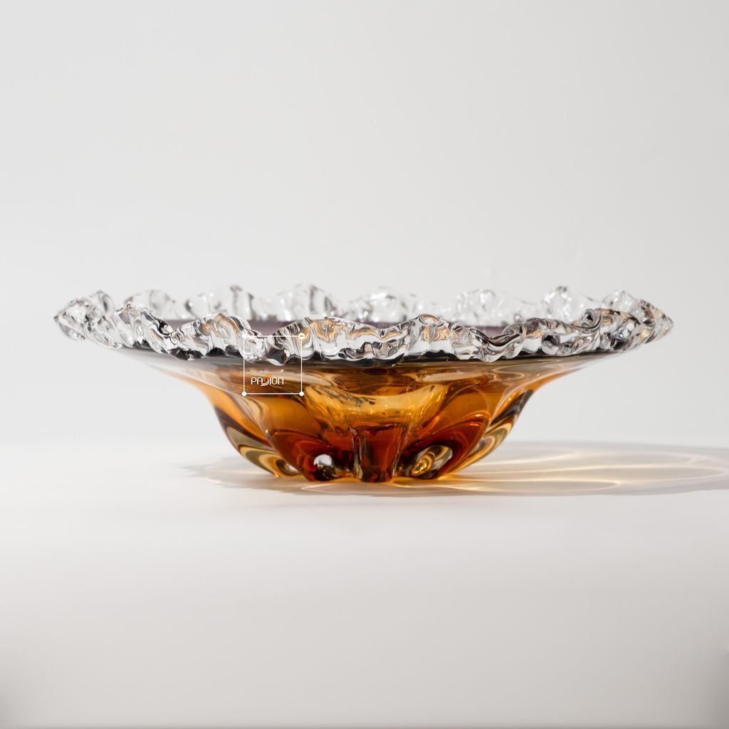 Dĩa Trang Trí Thủy Tinh Pha Lê Màu Tím Pha Vàng Hình Hoa Xoắn