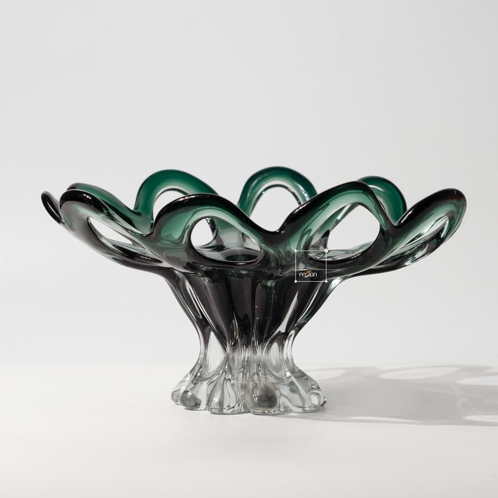 Dĩa Trang Trí Thủy Tinh H ình Cánh Hoa Tuyết Xanh Lục Sang Trọng