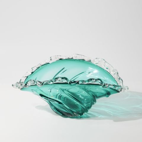 Dĩa Thủy Tinh Pha Lê Dày Viền Ply Nơ Xanh Da Trời