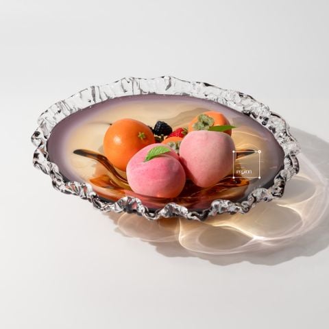 Dĩa Trang Trí Thủy Tinh Pha Lê Màu Tím Pha Vàng Hình Hoa Xoắn