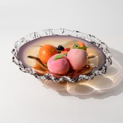 Dĩa Trang Trí Thủy Tinh Pha Lê Màu Tím Pha Vàng Hình Hoa Xoắn