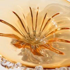 Dĩa Thủy Tinh Pha Lê Viền Dập Ply Hình Cành Hoa Hổ Phách