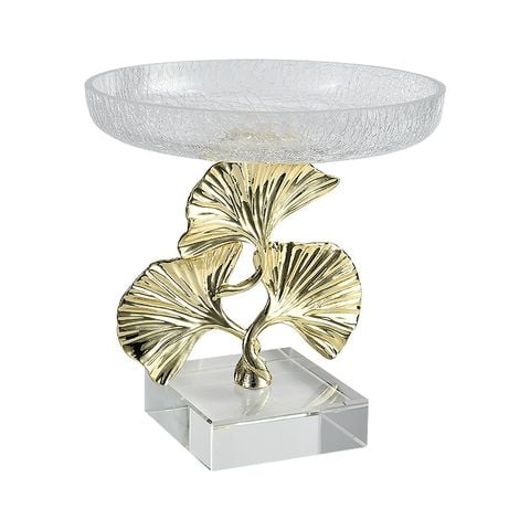 Dĩa Trái Cây Trang Trí Thủy Tinh Hình Lá Bạch Quả Sang Trọng