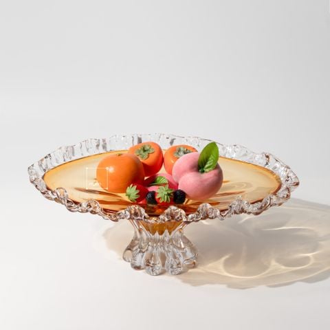 Dĩa Thủy Tinh Pha Lê Viền Dập Ply Hình Cành Hoa Hổ Phách