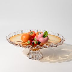 Dĩa Thủy Tinh Pha Lê Viền Dập Ply Hình Cành Hoa Hổ Phách