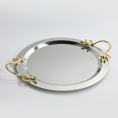 Dĩa Trang Trí Inox Cao Cấp Viền Tay Cầm Chiếc Lá Châu Âu