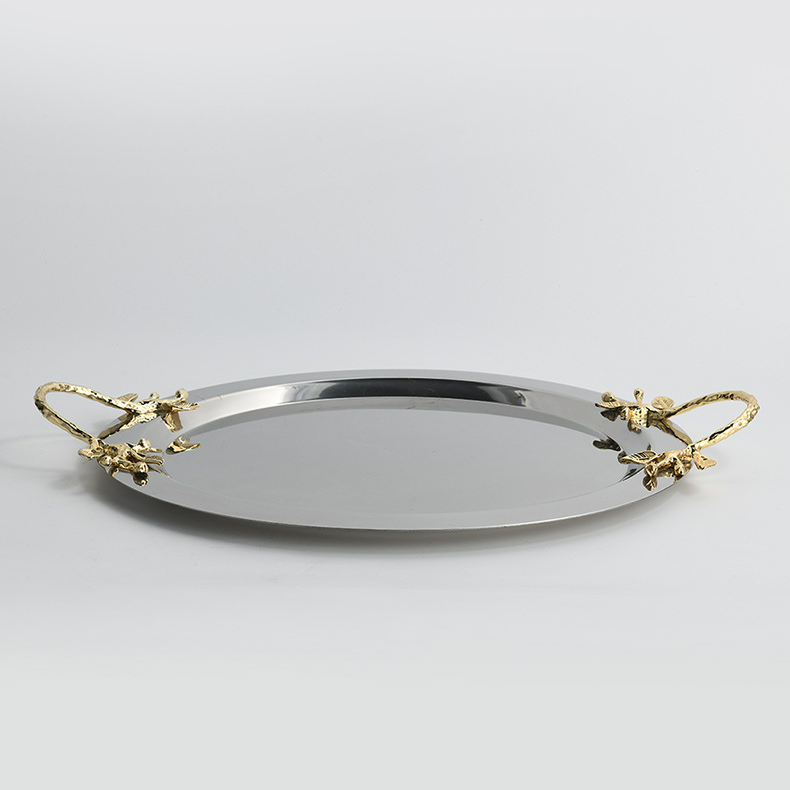 Dĩa Trang Trí Inox Cao Cấp Viền Tay Cầm Chiếc Lá Châu Âu