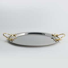 Dĩa Trang Trí Inox Cao Cấp Viền Tay Cầm Chiếc Lá Châu Âu