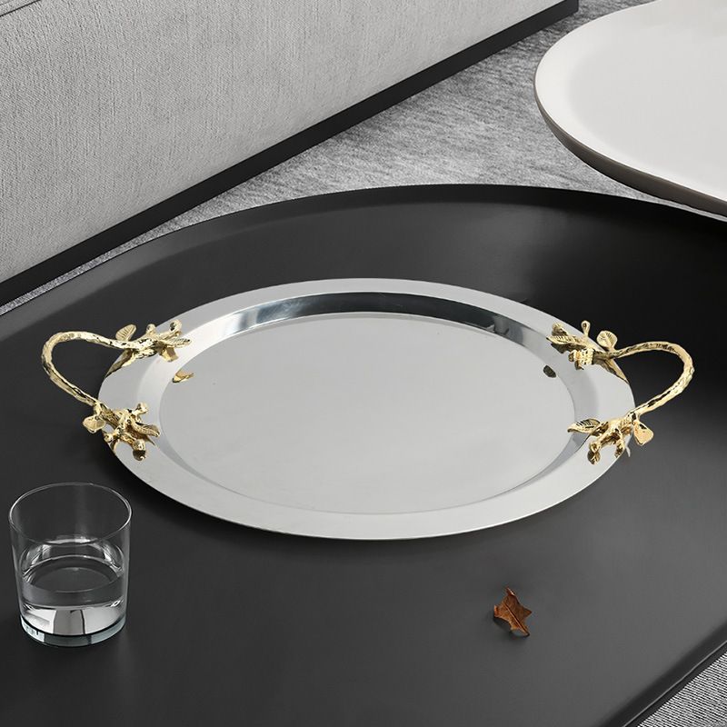 Dĩa Trang Trí Inox Cao Cấp Viền Tay Cầm Chiếc Lá Châu Âu