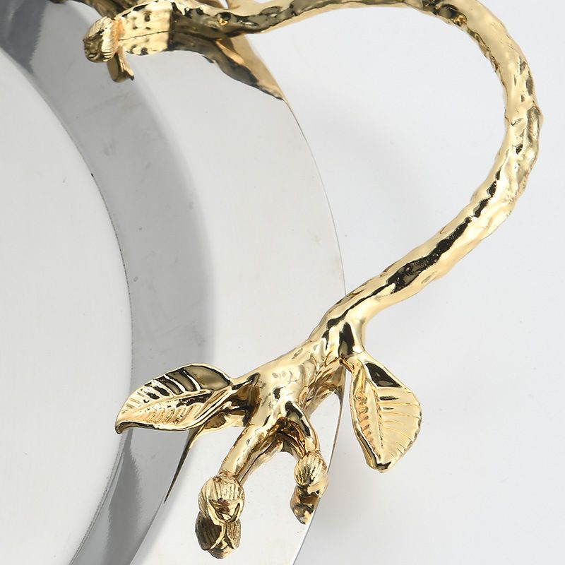 Dĩa Trang Trí Inox Cao Cấp Viền Tay Cầm Chiếc Lá Châu Âu