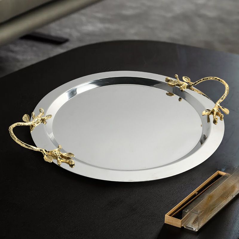 Dĩa Trang Trí Inox Cao Cấp Viền Tay Cầm Chiếc Lá Châu Âu