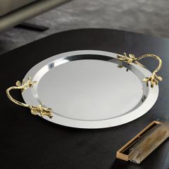 Dĩa Trang Trí Inox Cao Cấp Viền Tay Cầm Chiếc Lá Châu Âu