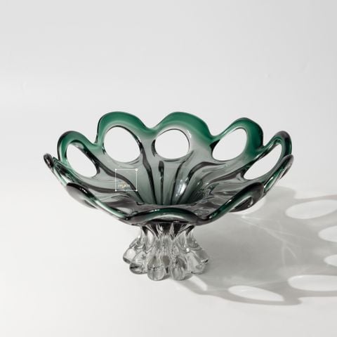 Dĩa Trang Trí Thủy Tinh H ình Cánh Hoa Tuyết Xanh Lục Sang Trọng