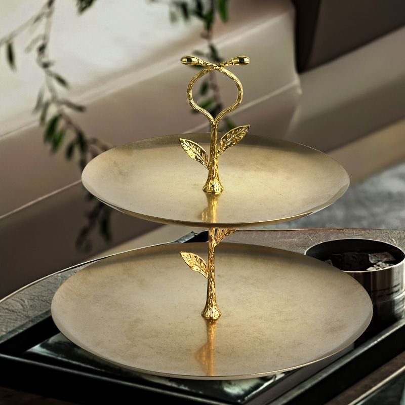 Dĩa Trái Cây 2 Tầng Hình Chiếc Lá Thép Không Gỉ Châu Âu