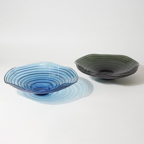 Đĩa Đựng Trái Cây Thủy Tinh Đế Dày Gợn Sóng