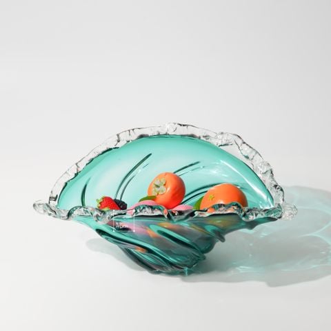 Dĩa Thủy Tinh Pha Lê Dày Viền Ply Nơ Xanh Da Trời