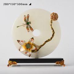Tượng Trang Trí Đĩa Ngọc Bích Chuồn Chuồn Hoa Sen