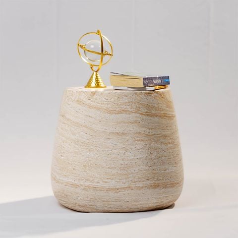 Bàn Phụ Hình Trụ Tròn Giả Đá Travertine Pha Đỏ Nâu