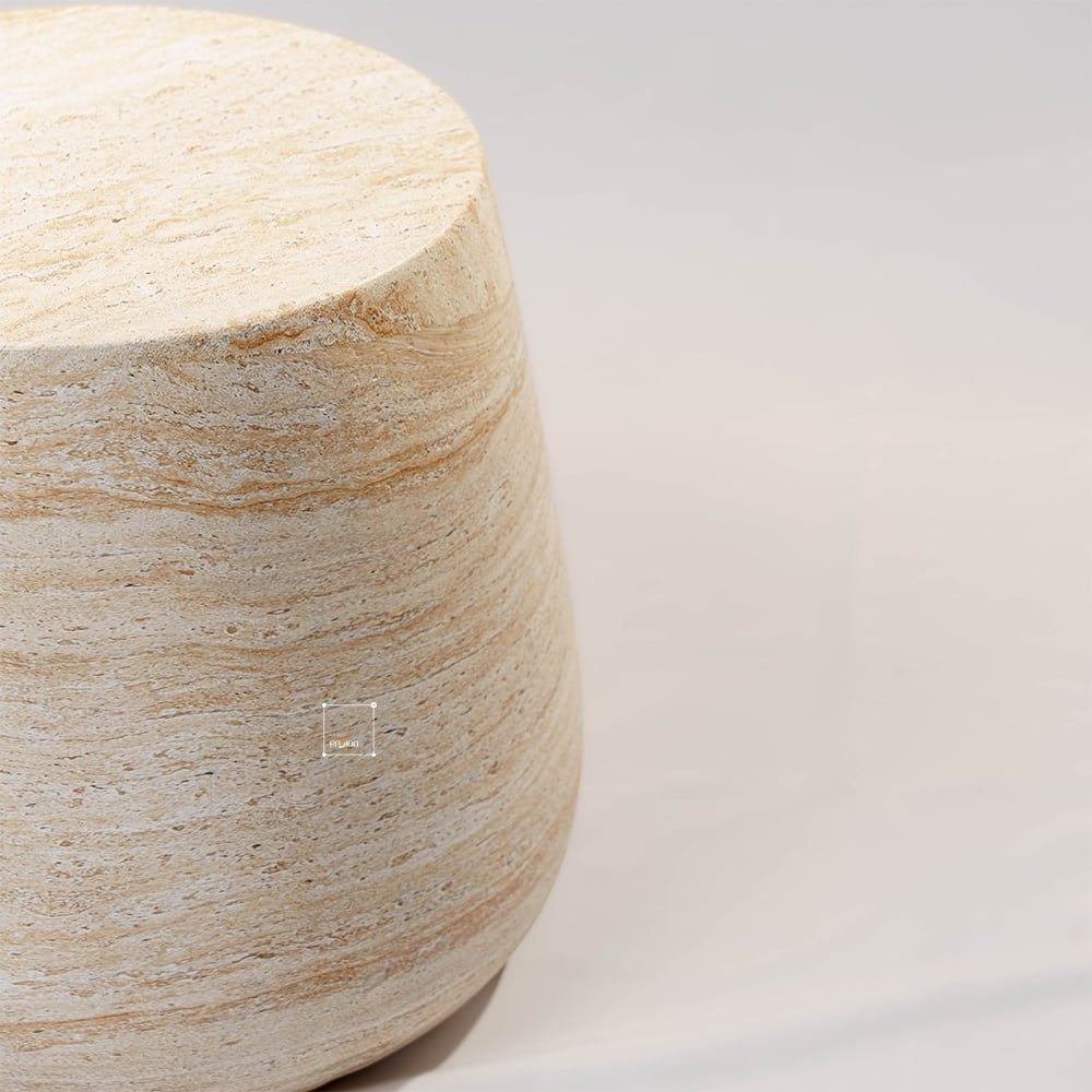 Bàn Phụ Hình Trụ Tròn Giả Đá Travertine Pha Đỏ Nâu