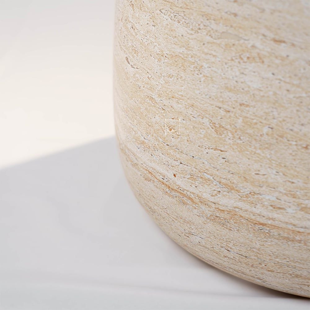 Bàn Phụ Hình Trụ Tròn Giả Đá Travertine Pha Đỏ Nâu