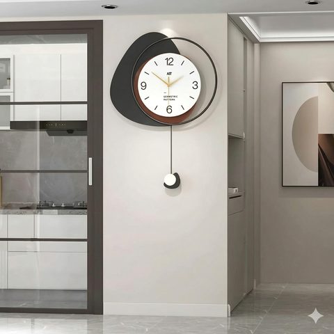 Đồng Hồ Treo Tường Hiện Đại Bất Đối Xứng Có Quả Lắc Trang Trí