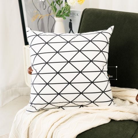Vỏ gối tựa lưng hình học đen trắng