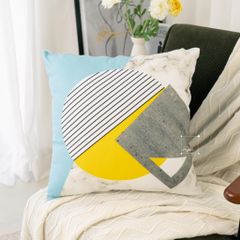 Vỏ Gối Tựa Lưng Trang Trí Bắc Âu Sọc Flannel Vàng In Màu 2 Mặt