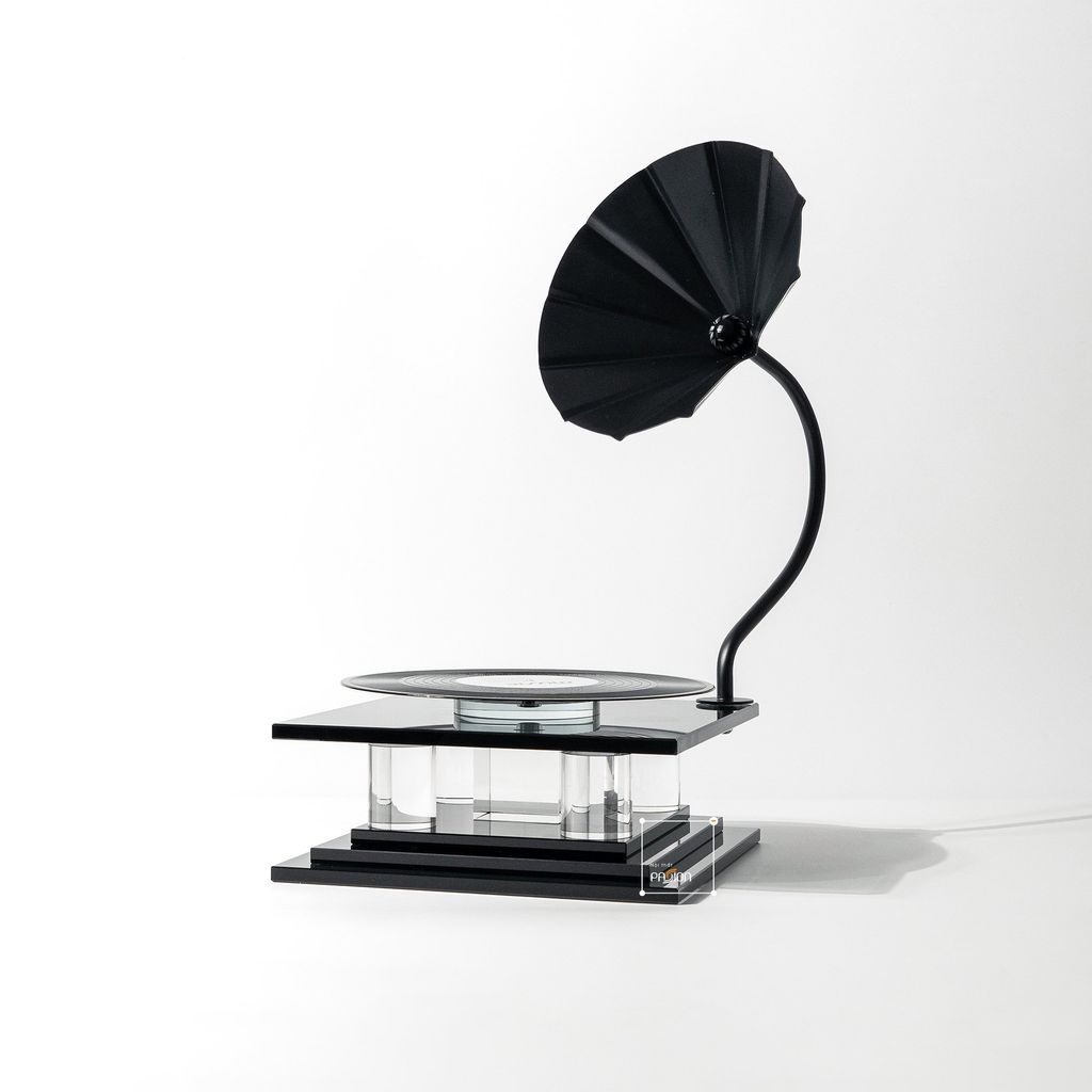 Tượng Trang Trí Hình Máy Hát Dĩa Vinyl Retro Phối Pha Lê Sang Trọng