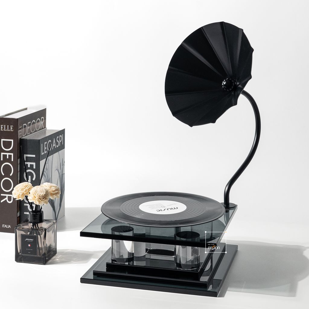 Tượng Trang Trí Hình Máy Hát Dĩa Vinyl Retro Phối Pha Lê Sang Trọng