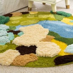 Thảm Tròn Dệt Sợi 3D Hình Không Gian Núi Rừng 100cm