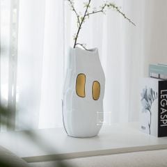 Bình Hoa Gốm Trắng Nghệ Thuật Điêu Khắc Nổi Thân Bình Cao Cấp