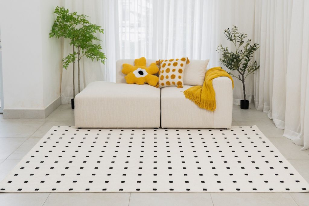 Thảm Trải Sàn Chống Thấm Phong Cách Tối Giản Indochine Chấm Ô Vuông