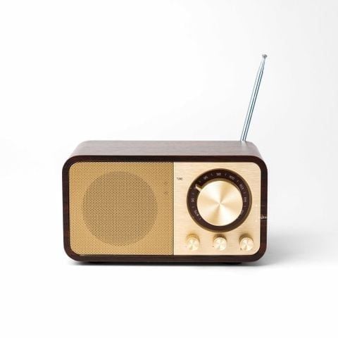 Tượng Trang Trí Đài Radio Vintage – Vỏ Gỗ Phối Vàng Đồng