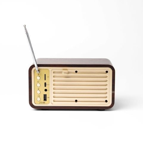 Tượng Trang Trí Đài Radio Vintage – Vỏ Gỗ Phối Vàng Đồng