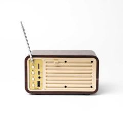 Tượng Trang Trí Đài Radio Vintage – Vỏ Gỗ Phối Vàng Đồng