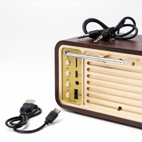 Tượng Trang Trí Đài Radio Vintage – Vỏ Gỗ Phối Vàng Đồng