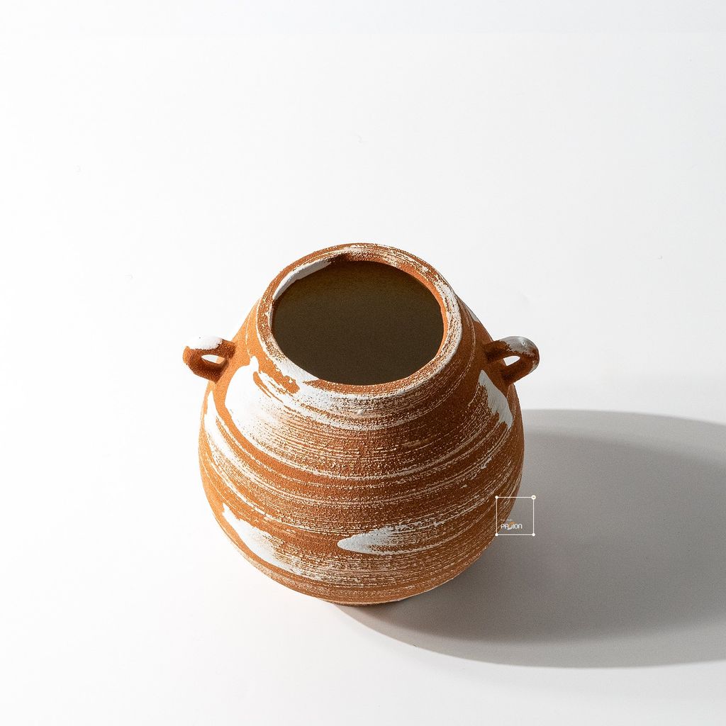 Bình Hoa Gốm Thô Phong Cách Wabi Sabi Nâu Sọc Trắng