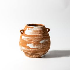 Bình Hoa Gốm Thô Phong Cách Wabi Sabi Nâu Sọc Trắng