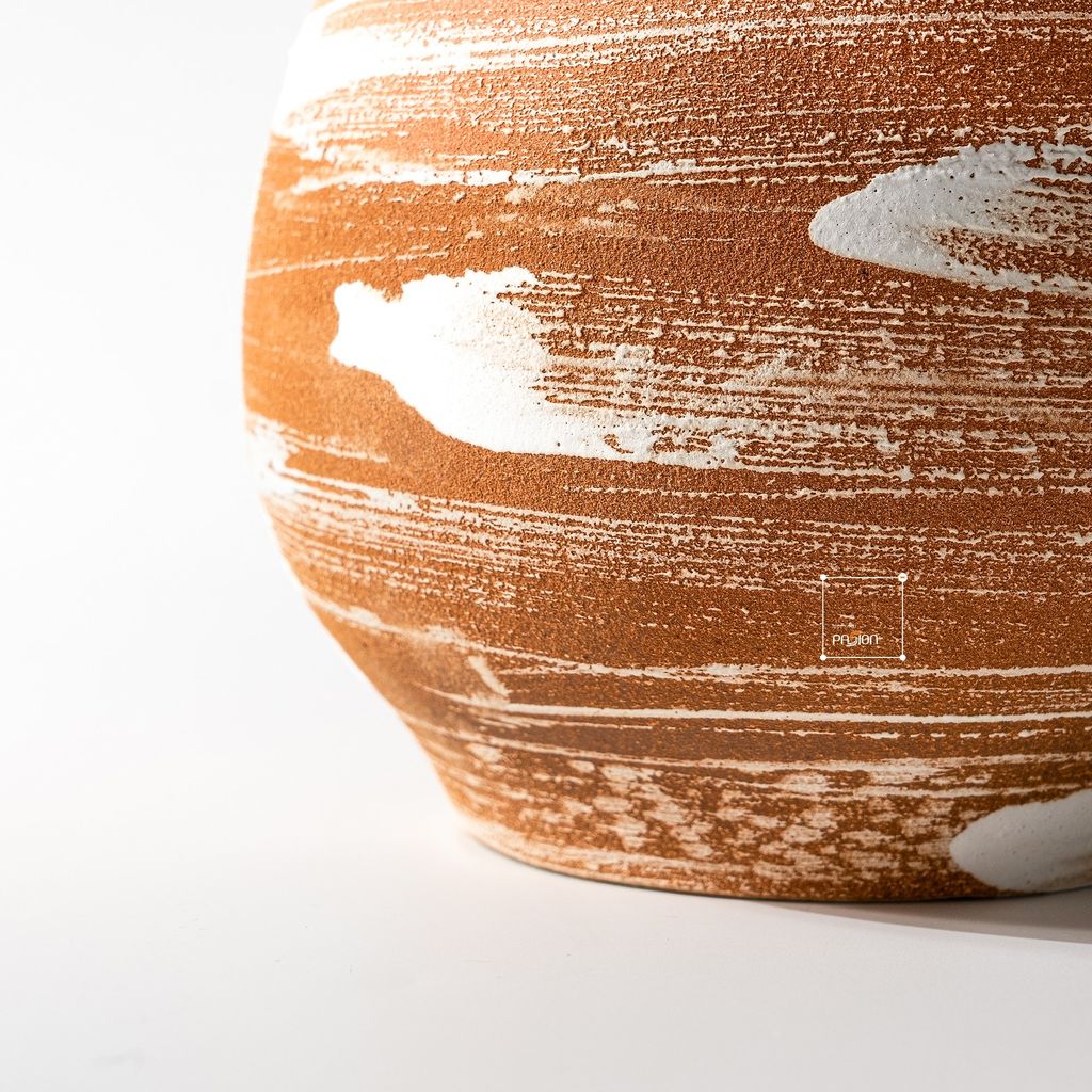 Bình Hoa Gốm Thô Phong Cách Wabi Sabi Nâu Sọc Trắng