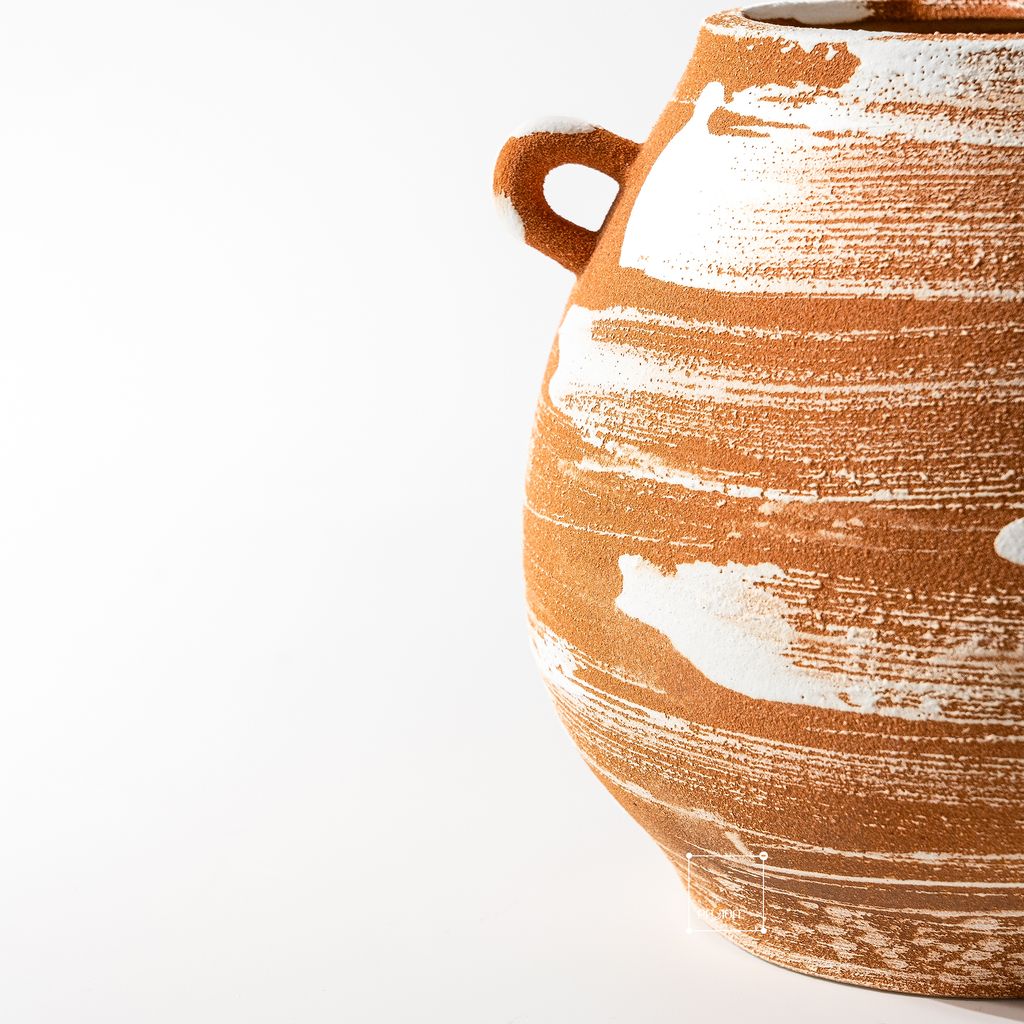 Bình Hoa Gốm Thô Phong Cách Wabi Sabi Nâu Sọc Trắng