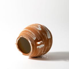 Bình Hoa Gốm Thô Phong Cách Wabi Sabi Nâu Sọc Trắng