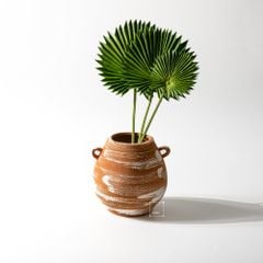 Bình Hoa Gốm Thô Phong Cách Wabi Sabi Nâu Sọc Trắng