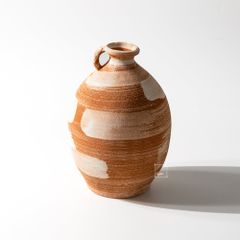 Bình Hoa Gốm Thô Phong Cách Wabi Sabi Nâu Sọc Trắng