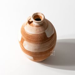Bình Hoa Gốm Thô Phong Cách Wabi Sabi Nâu Sọc Trắng