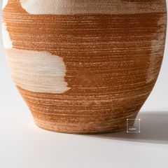 Bình Hoa Gốm Thô Phong Cách Wabi Sabi Nâu Sọc Trắng