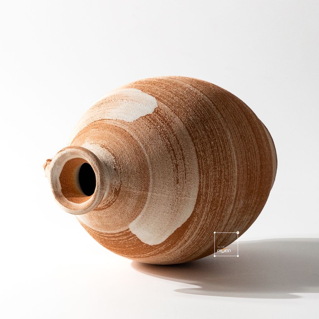 Bình Hoa Gốm Thô Phong Cách Wabi Sabi Nâu Sọc Trắng